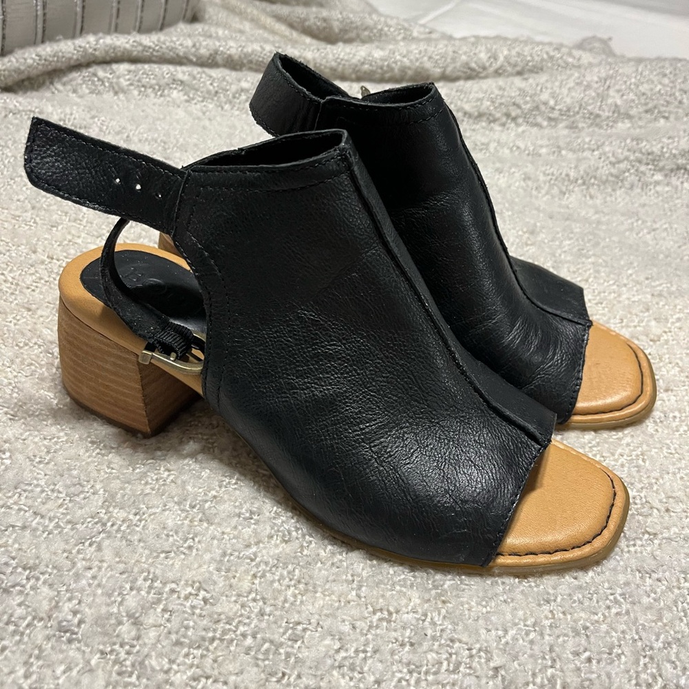 Born Black Leather Open-Toe Mules